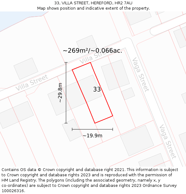 33, VILLA STREET, HEREFORD, HR2 7AU: Plot and title map