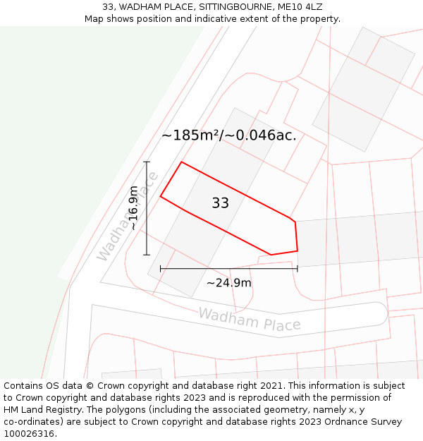 33, WADHAM PLACE, SITTINGBOURNE, ME10 4LZ: Plot and title map