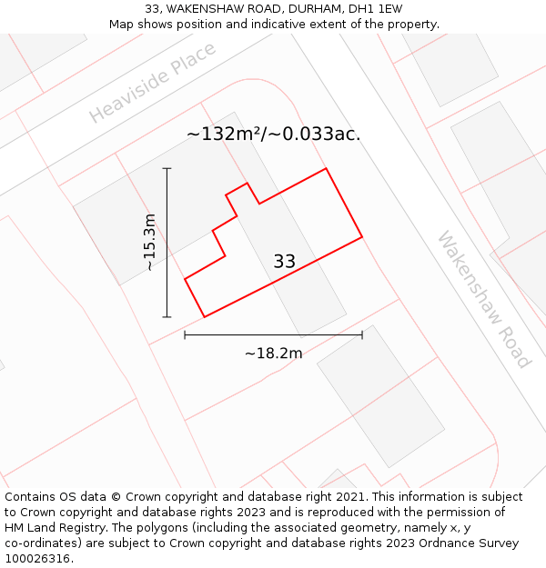 33, WAKENSHAW ROAD, DURHAM, DH1 1EW: Plot and title map