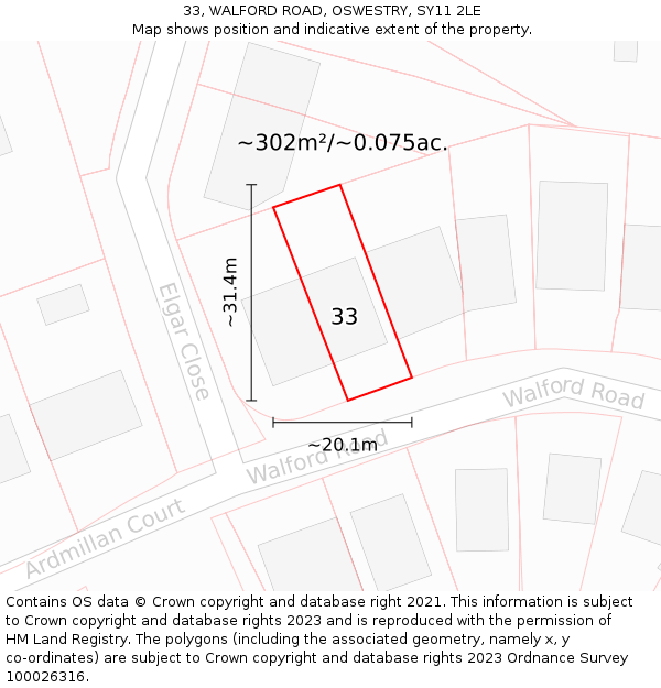 33, WALFORD ROAD, OSWESTRY, SY11 2LE: Plot and title map