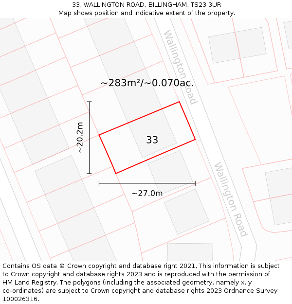 33, WALLINGTON ROAD, BILLINGHAM, TS23 3UR: Plot and title map