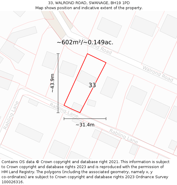 33, WALROND ROAD, SWANAGE, BH19 1PD: Plot and title map