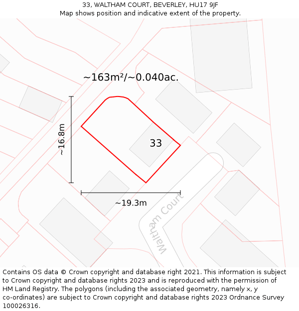 33, WALTHAM COURT, BEVERLEY, HU17 9JF: Plot and title map