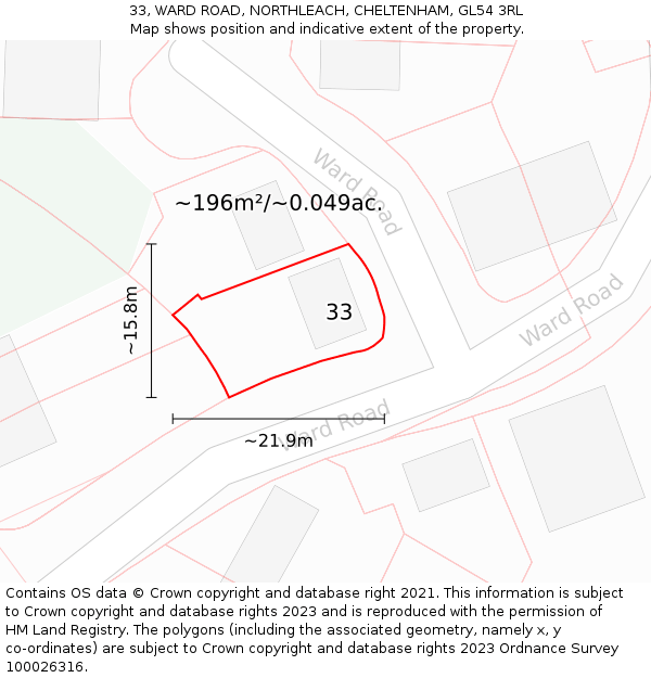 33, WARD ROAD, NORTHLEACH, CHELTENHAM, GL54 3RL: Plot and title map