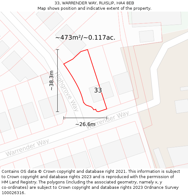 33, WARRENDER WAY, RUISLIP, HA4 8EB: Plot and title map