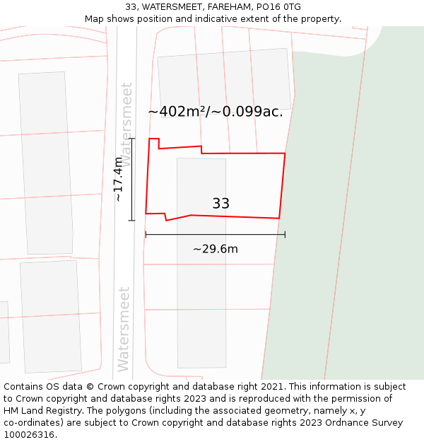 33, WATERSMEET, FAREHAM, PO16 0TG: Plot and title map