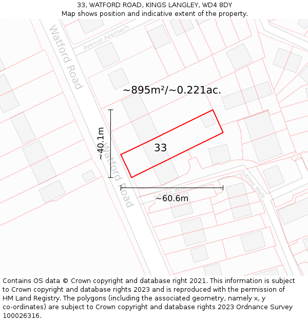 33, WATFORD ROAD, KINGS LANGLEY, WD4 8DY: Plot and title map