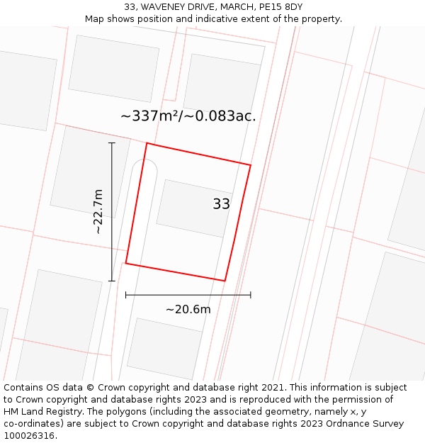 33, WAVENEY DRIVE, MARCH, PE15 8DY: Plot and title map