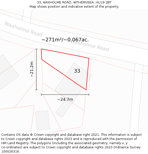 33, WAXHOLME ROAD, WITHERNSEA, HU19 2BT: Plot and title map