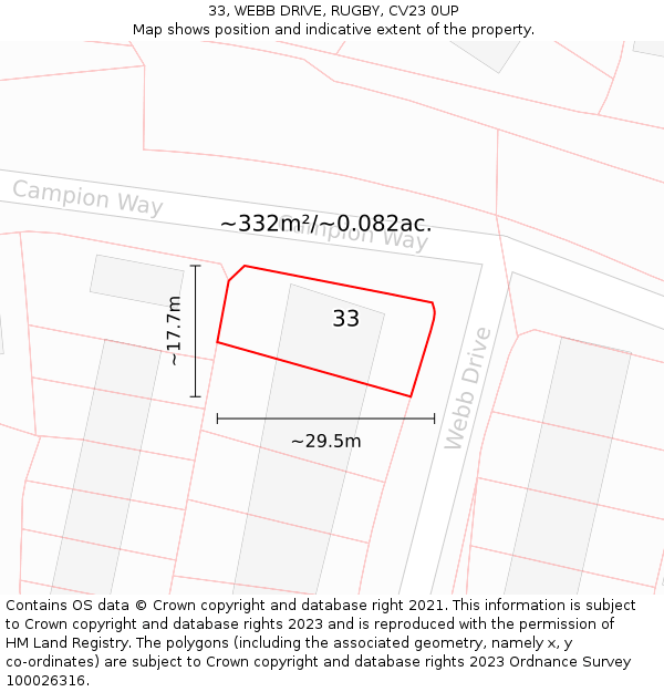 33, WEBB DRIVE, RUGBY, CV23 0UP: Plot and title map