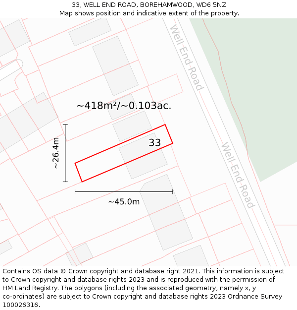 33, WELL END ROAD, BOREHAMWOOD, WD6 5NZ: Plot and title map