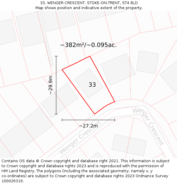 33, WENGER CRESCENT, STOKE-ON-TRENT, ST4 8LD: Plot and title map