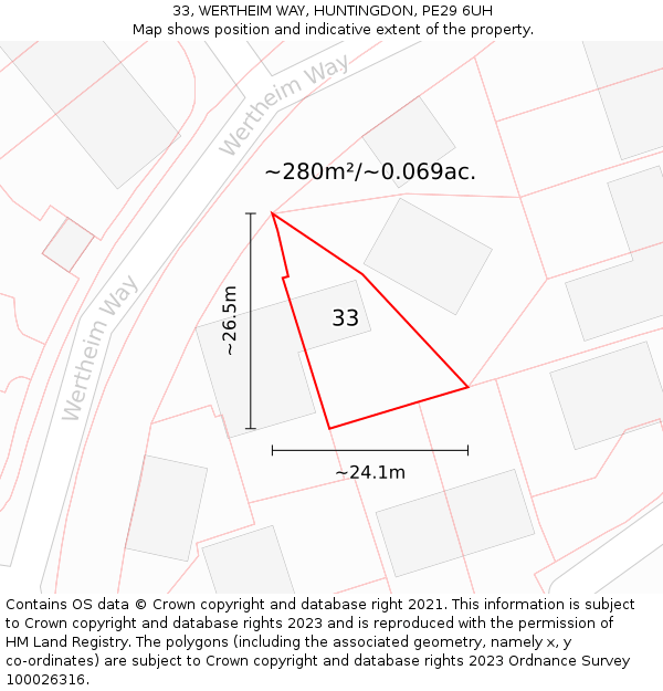 33, WERTHEIM WAY, HUNTINGDON, PE29 6UH: Plot and title map