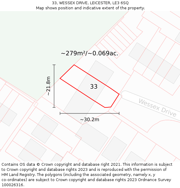 33, WESSEX DRIVE, LEICESTER, LE3 6SQ: Plot and title map