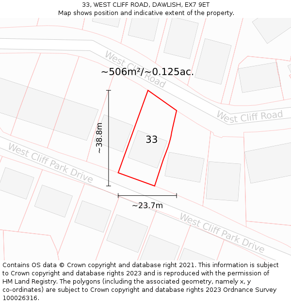 33, WEST CLIFF ROAD, DAWLISH, EX7 9ET: Plot and title map