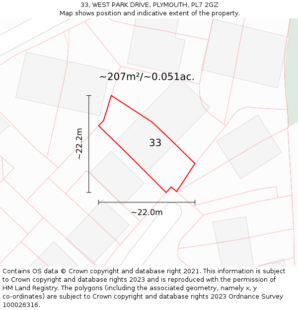 33, WEST PARK DRIVE, PLYMOUTH, PL7 2GZ: Plot and title map