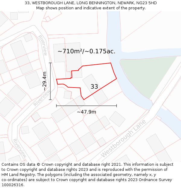 33, WESTBOROUGH LANE, LONG BENNINGTON, NEWARK, NG23 5HD: Plot and title map