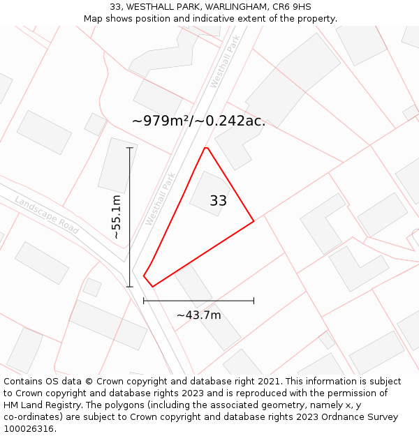 33, WESTHALL PARK, WARLINGHAM, CR6 9HS: Plot and title map