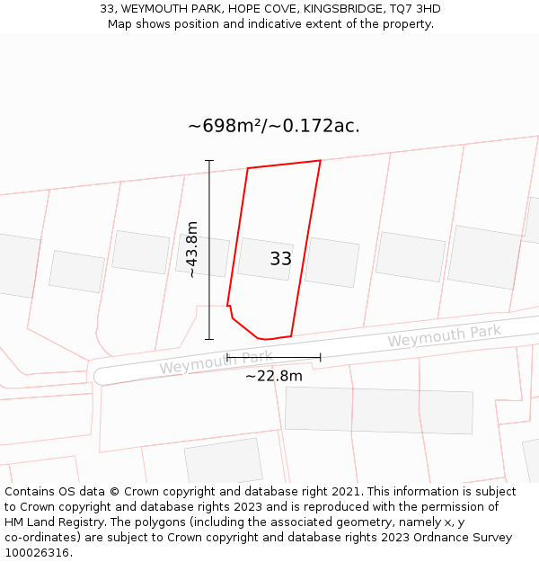 33, WEYMOUTH PARK, HOPE COVE, KINGSBRIDGE, TQ7 3HD: Plot and title map