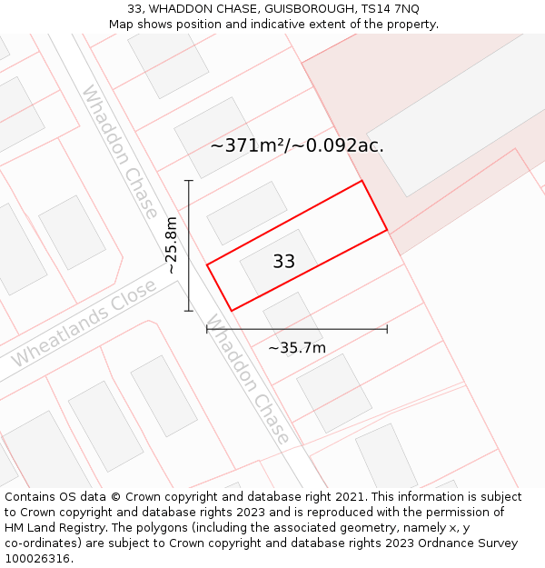 33, WHADDON CHASE, GUISBOROUGH, TS14 7NQ: Plot and title map