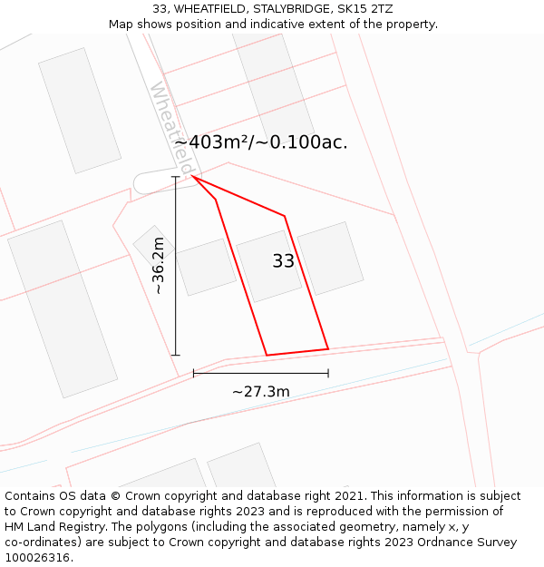 33, WHEATFIELD, STALYBRIDGE, SK15 2TZ: Plot and title map