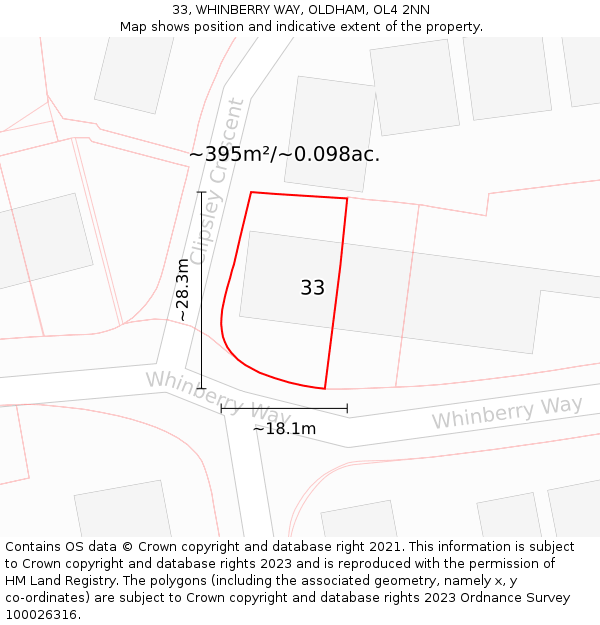 33, WHINBERRY WAY, OLDHAM, OL4 2NN: Plot and title map