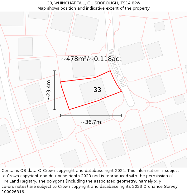33, WHINCHAT TAIL, GUISBOROUGH, TS14 8PW: Plot and title map