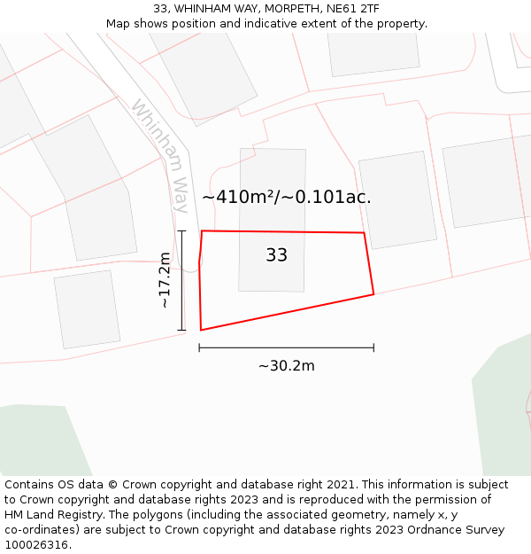 33, WHINHAM WAY, MORPETH, NE61 2TF: Plot and title map