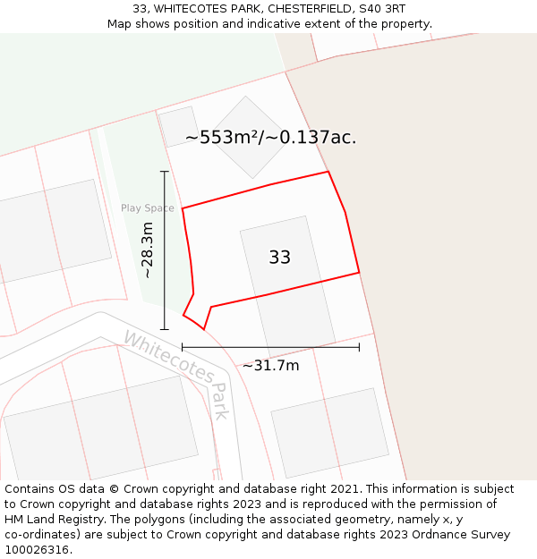 33, WHITECOTES PARK, CHESTERFIELD, S40 3RT: Plot and title map