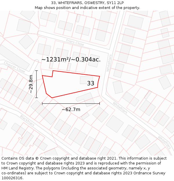 33, WHITEFRIARS, OSWESTRY, SY11 2LP: Plot and title map