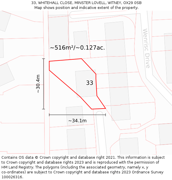 33, WHITEHALL CLOSE, MINSTER LOVELL, WITNEY, OX29 0SB: Plot and title map