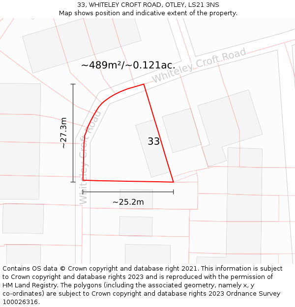 33, WHITELEY CROFT ROAD, OTLEY, LS21 3NS: Plot and title map