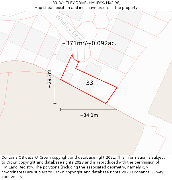 33, WHITLEY DRIVE, HALIFAX, HX2 9SJ: Plot and title map