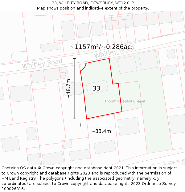 33, WHITLEY ROAD, DEWSBURY, WF12 0LP: Plot and title map