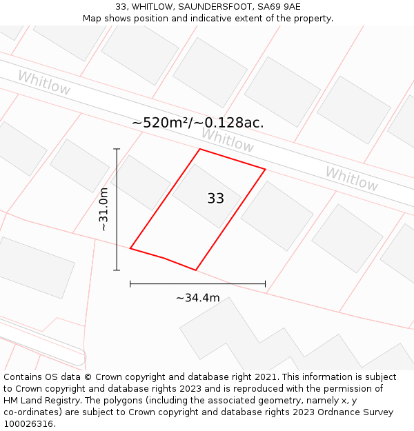 33, WHITLOW, SAUNDERSFOOT, SA69 9AE: Plot and title map
