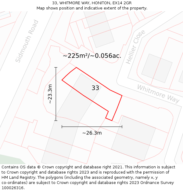 33, WHITMORE WAY, HONITON, EX14 2GR: Plot and title map