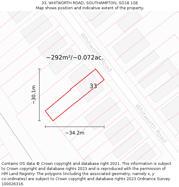 33, WHITWORTH ROAD, SOUTHAMPTON, SO18 1GE: Plot and title map