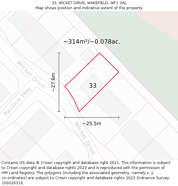 33, WICKET DRIVE, WAKEFIELD, WF1 3AL: Plot and title map