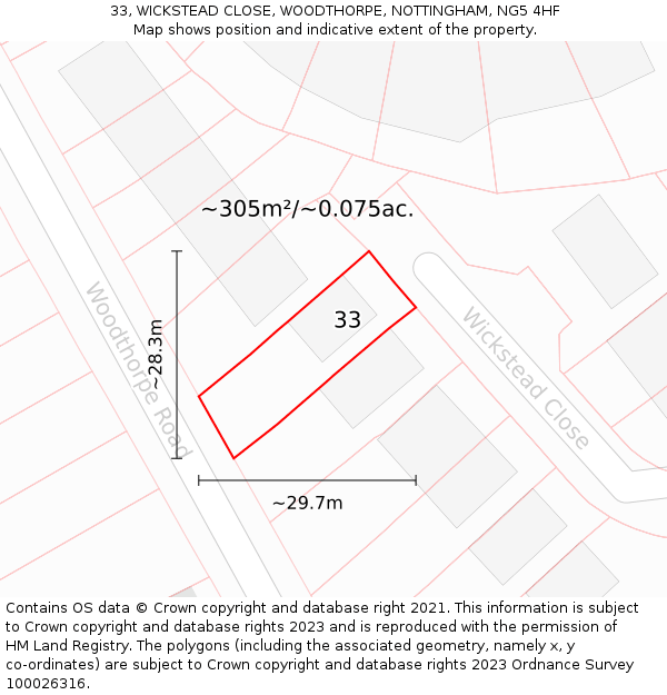 33, WICKSTEAD CLOSE, WOODTHORPE, NOTTINGHAM, NG5 4HF: Plot and title map