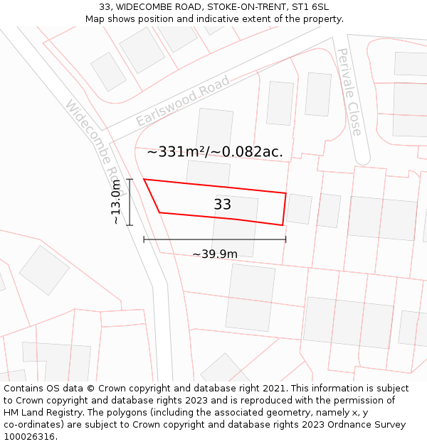 33, WIDECOMBE ROAD, STOKE-ON-TRENT, ST1 6SL: Plot and title map