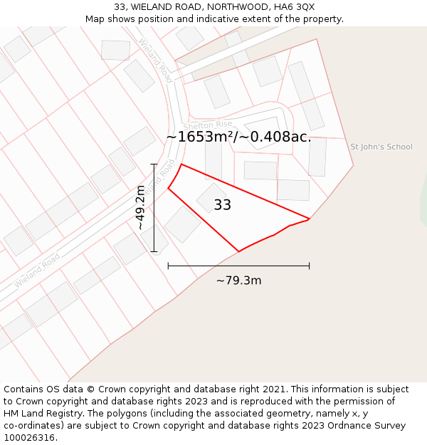 33, WIELAND ROAD, NORTHWOOD, HA6 3QX: Plot and title map