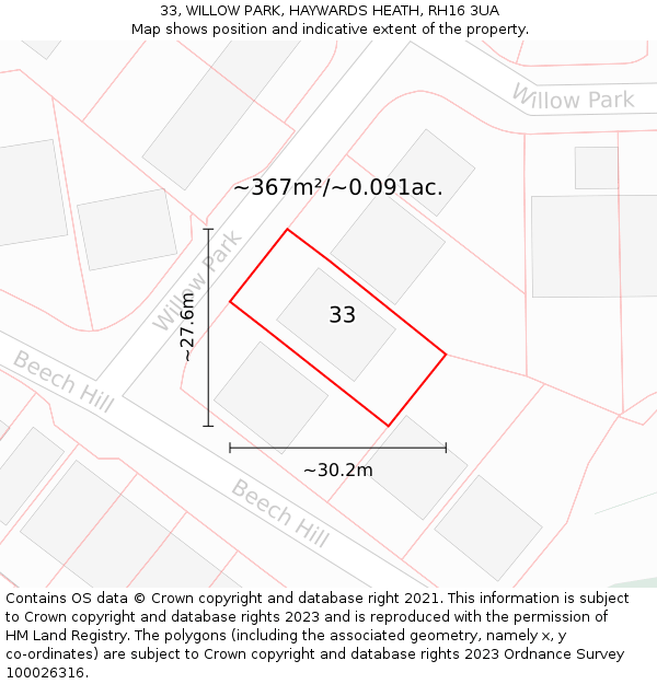 33, WILLOW PARK, HAYWARDS HEATH, RH16 3UA: Plot and title map