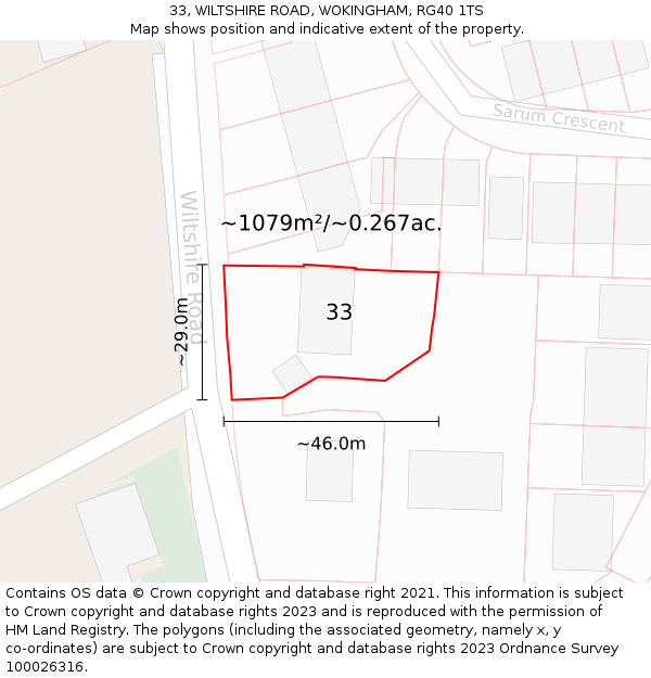 33, WILTSHIRE ROAD, WOKINGHAM, RG40 1TS: Plot and title map