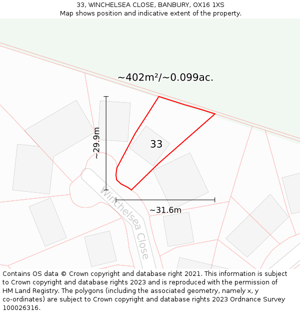 33, WINCHELSEA CLOSE, BANBURY, OX16 1XS: Plot and title map