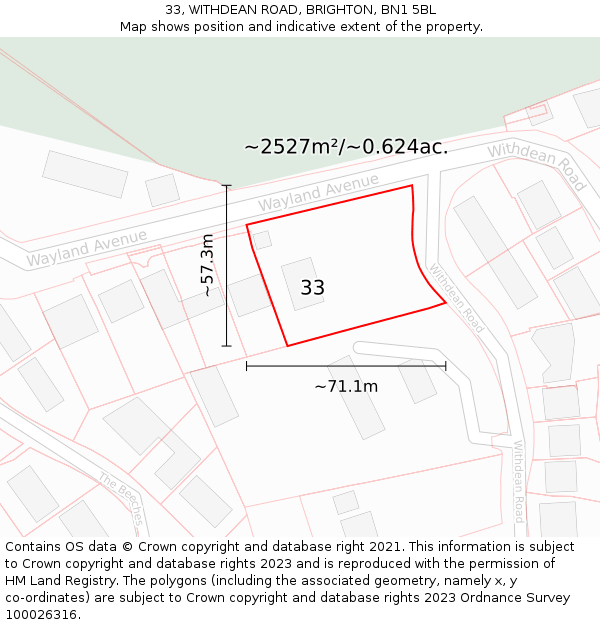 33, WITHDEAN ROAD, BRIGHTON, BN1 5BL: Plot and title map
