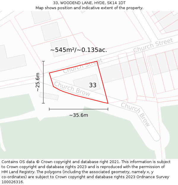 33, WOODEND LANE, HYDE, SK14 1DT: Plot and title map