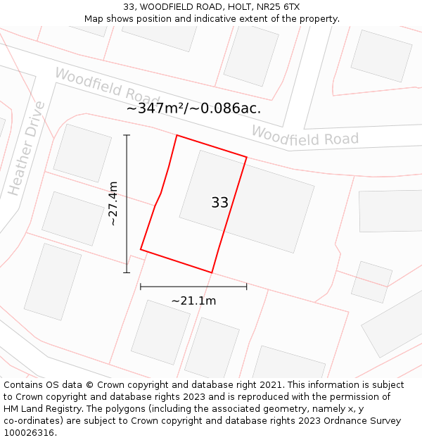 33, WOODFIELD ROAD, HOLT, NR25 6TX: Plot and title map