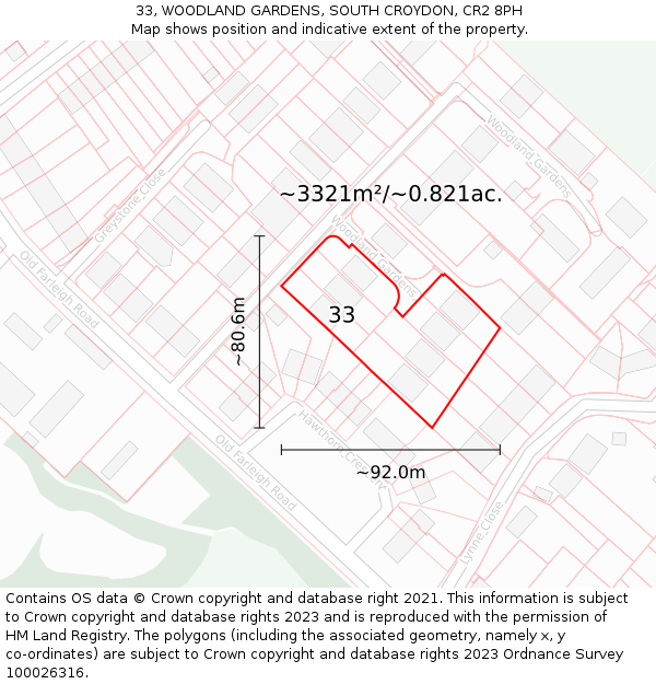 33, WOODLAND GARDENS, SOUTH CROYDON, CR2 8PH: Plot and title map