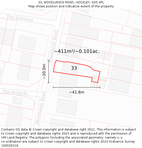 33, WOODLANDS ROAD, HOCKLEY, SS5 4PL: Plot and title map