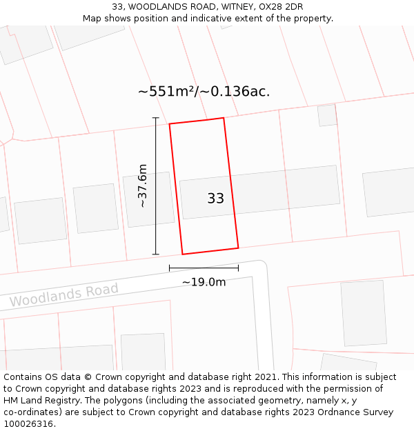 33, WOODLANDS ROAD, WITNEY, OX28 2DR: Plot and title map